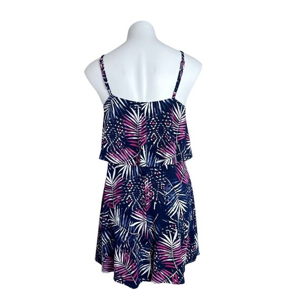 Express Slip Dress Sz M Flounce Red White And Blue Palm Floral Picnic Patrotic - Picture 3 of 12